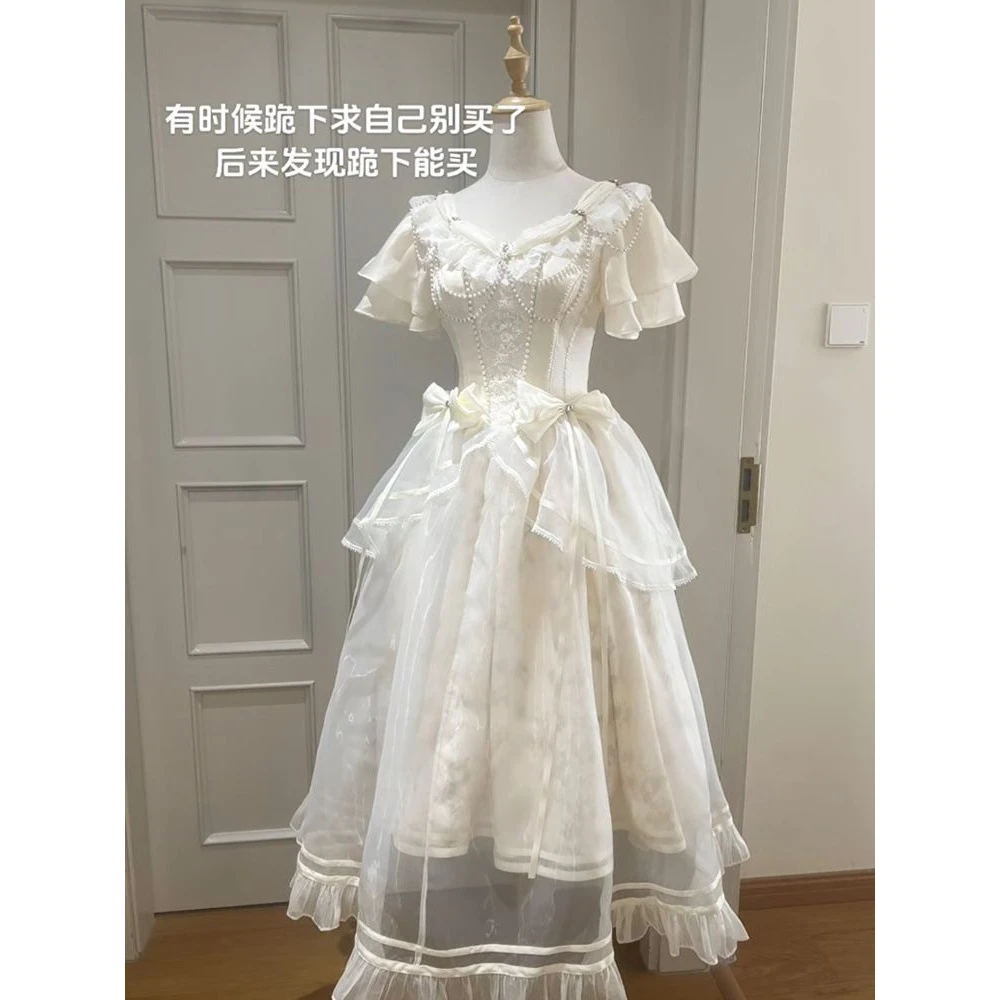 少女之诗 2025春季新款千金优雅网纱连衣裙温柔超仙白月光收腰裙