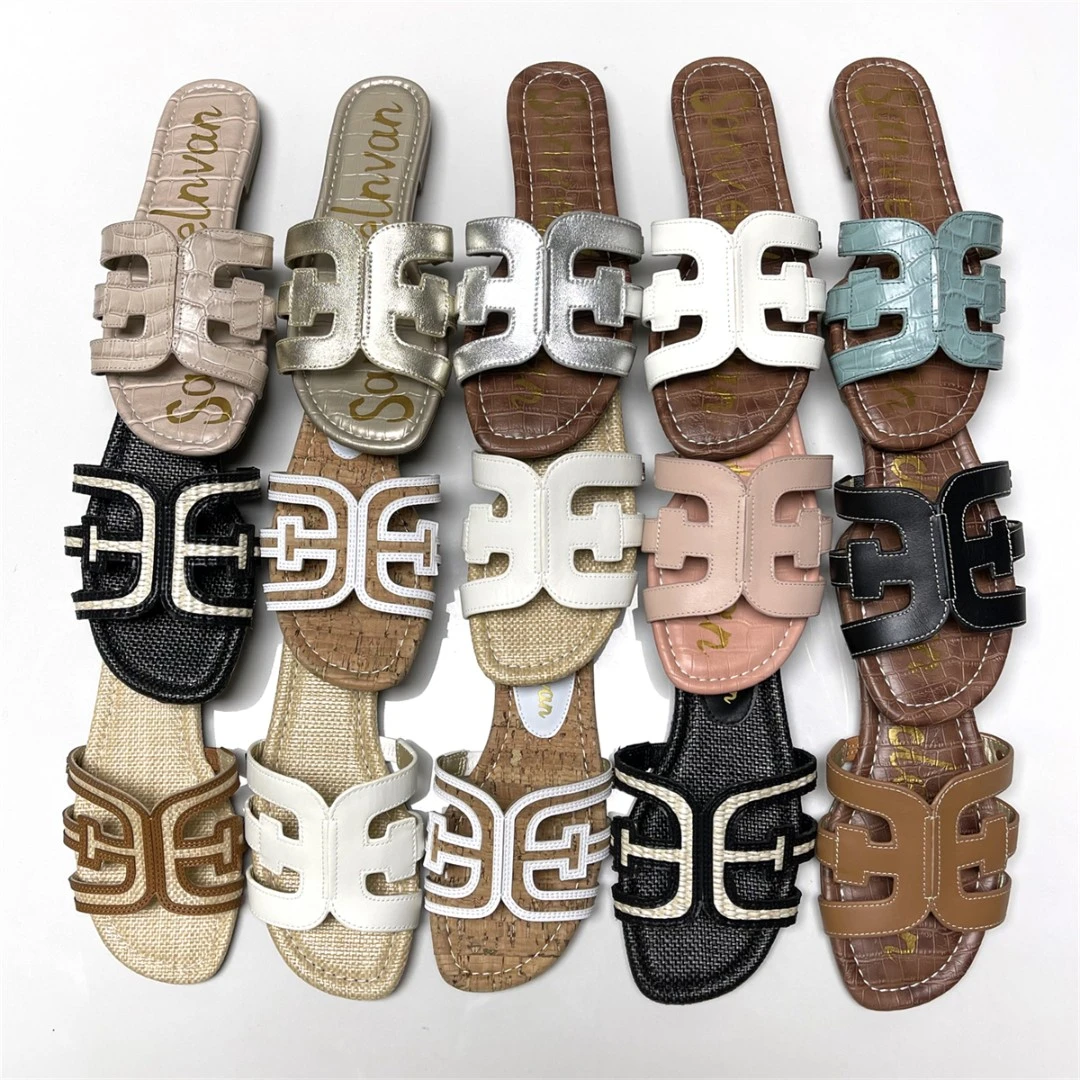 时尚H拖平跟夏季镂空外穿耐磨防滑沙滩鞋静奢风一字拖真皮女拖鞋