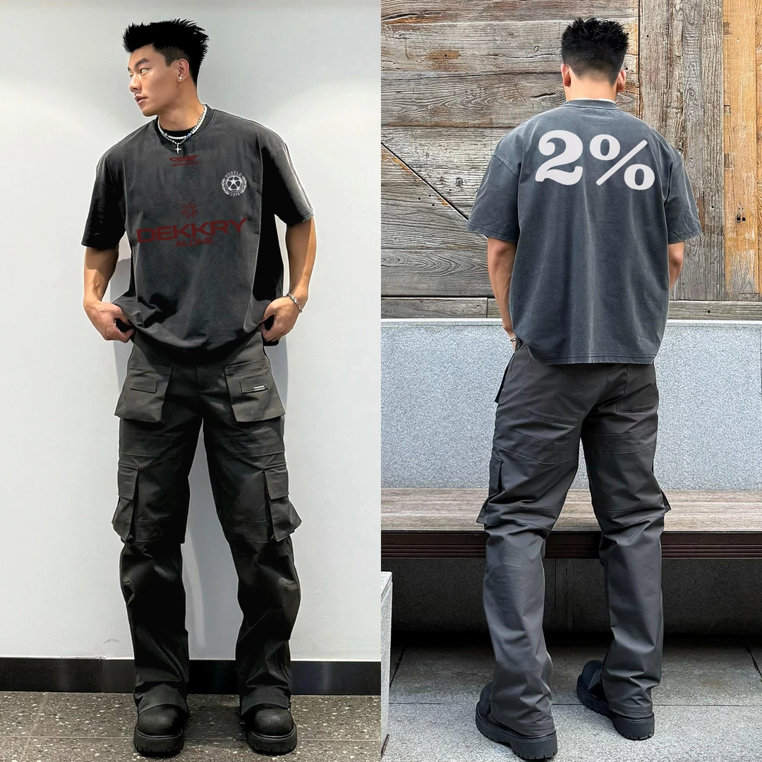 100%纯棉美式个性数字字母印花短袖T恤男女夏季百搭休闲宽松上衣