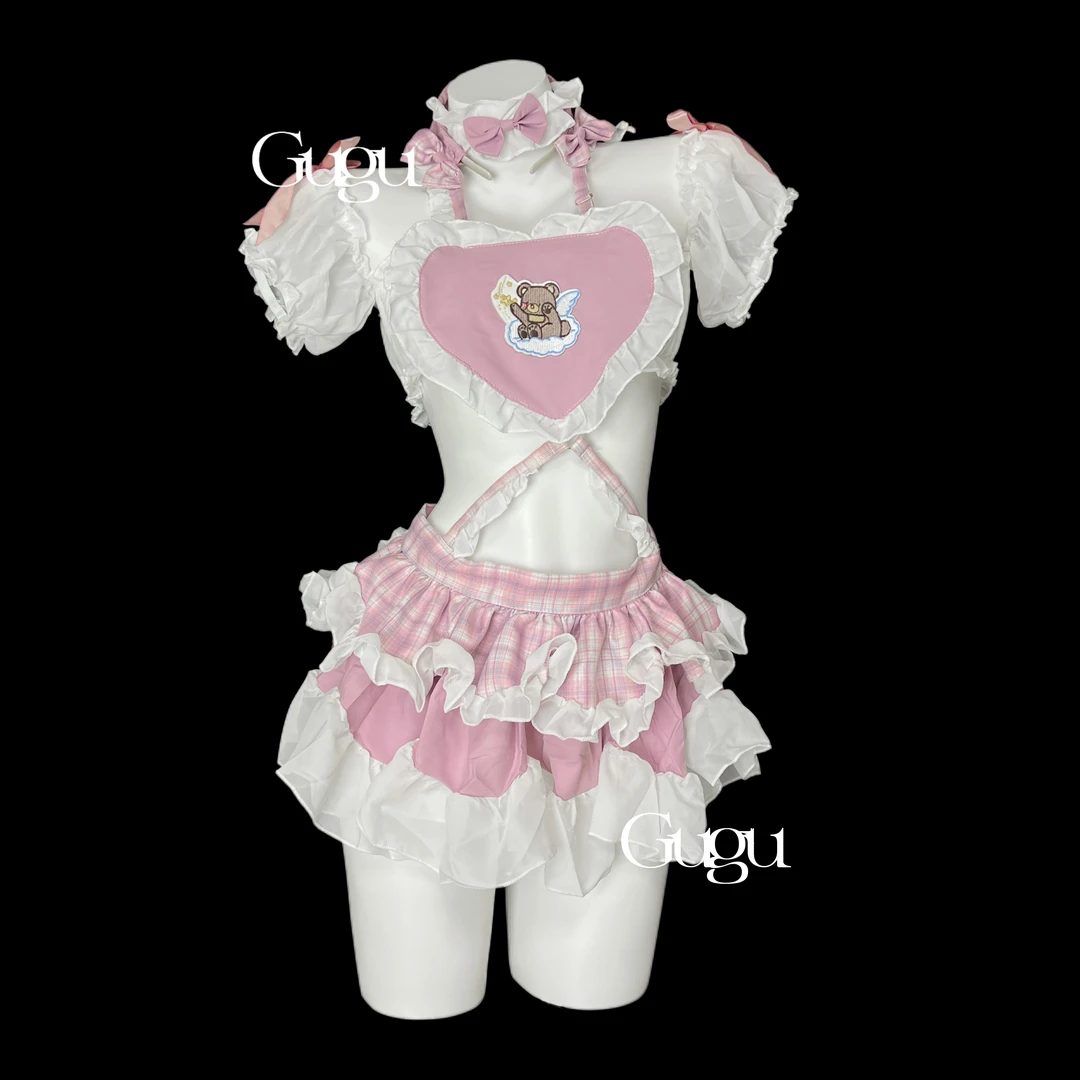 GUGU【甜心宝贝】粉色洛丽塔女佣制服套装情侣趣味cos服战袍女仆装
