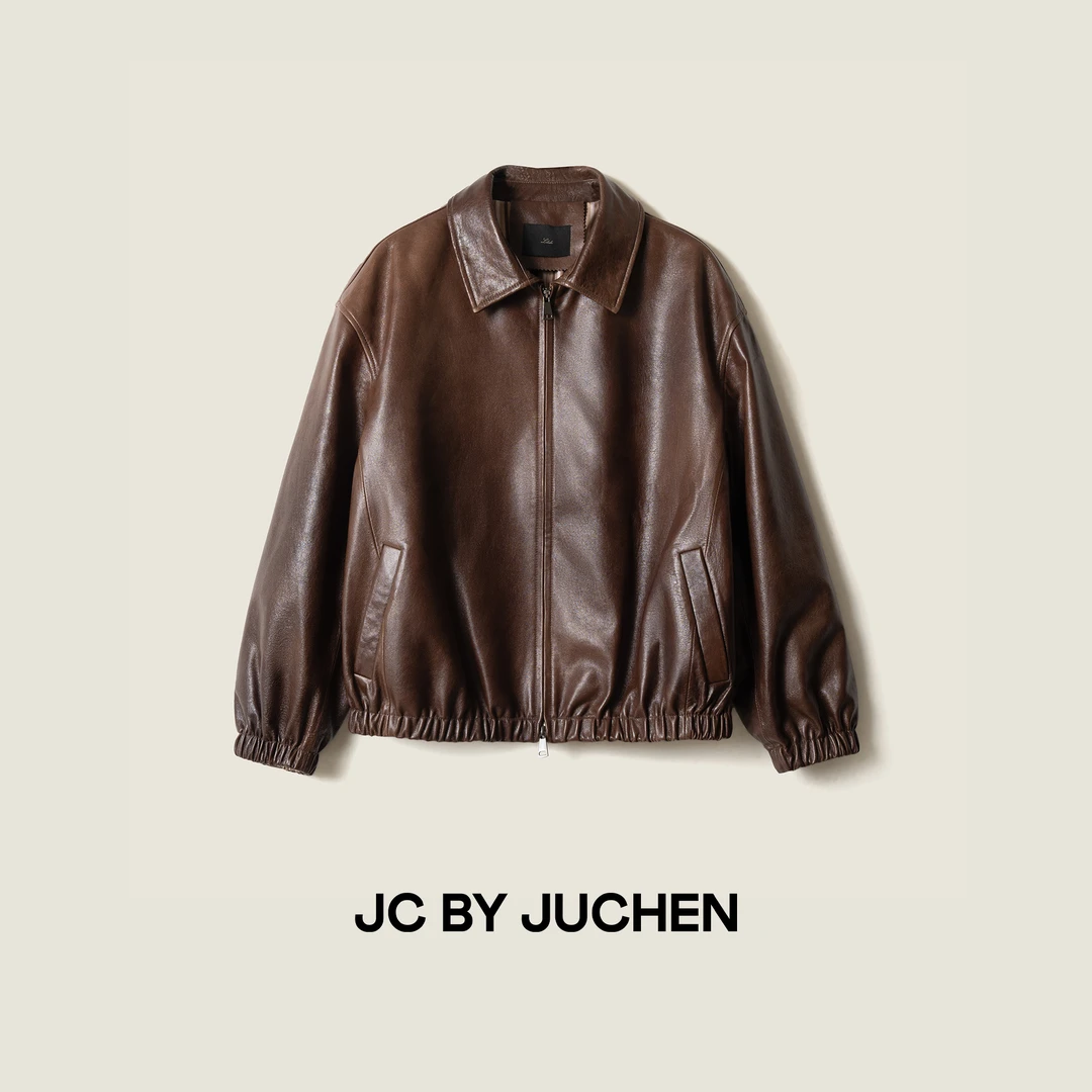 黑标线“琥珀云烟”经典廓形怀旧巴恩绵羊皮皮衣外套 FW115002-896