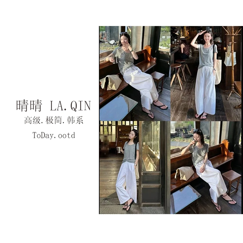 晴晴家 -【雨露麻九分弯刀裤】夏季韩系拼接线抽绳九分弯刀裤1551