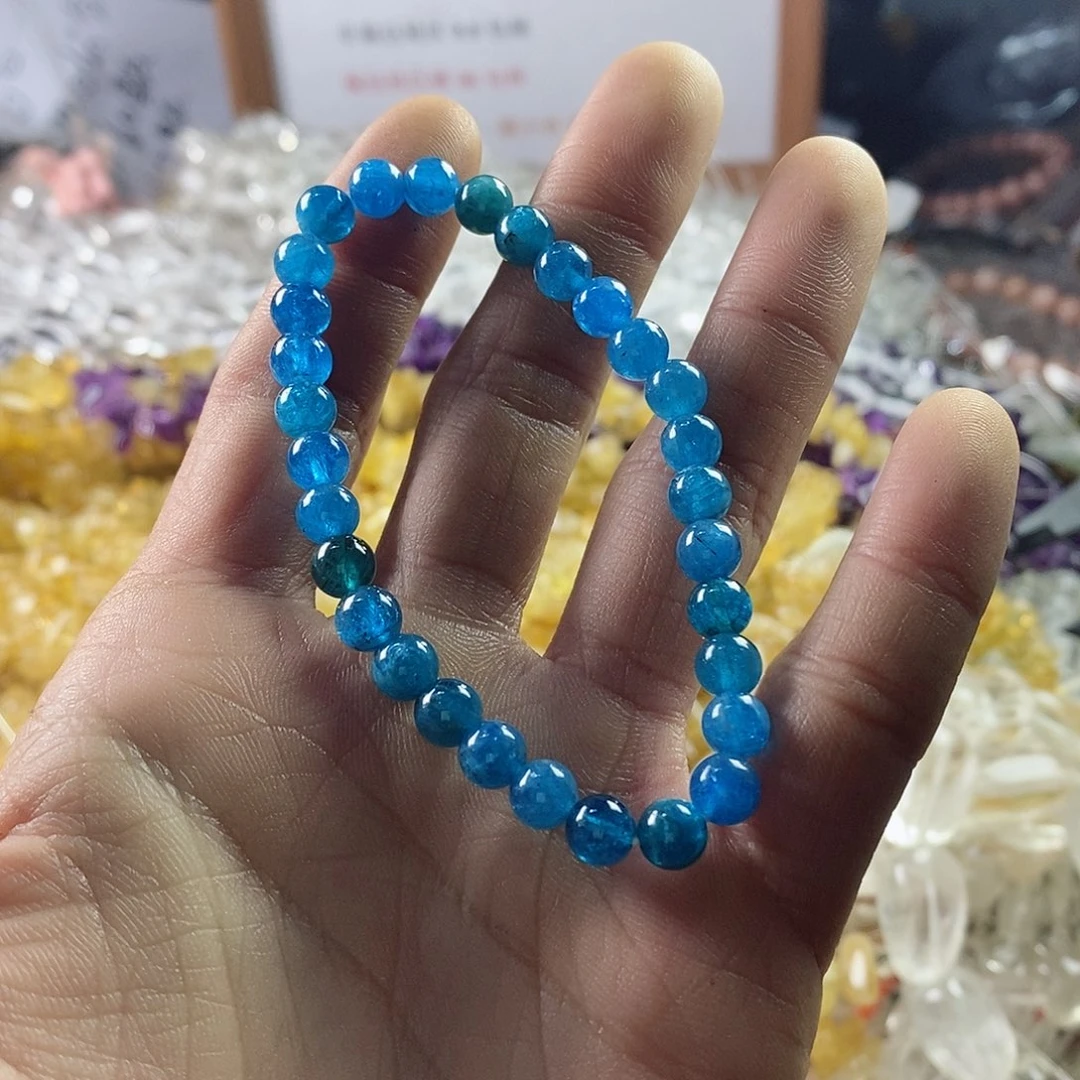 玛瑙/玉髓珠宝半成品未镶嵌一条天然6mm蓝鳞灰手链C95