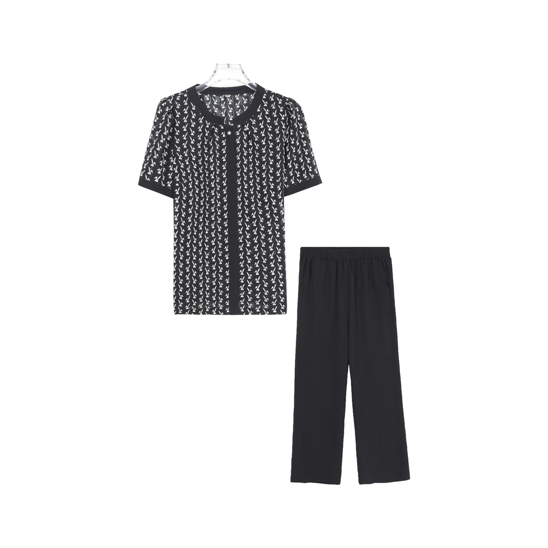 夏季收腰显瘦气质衬衫休闲通勤直筒裤两件套Z199