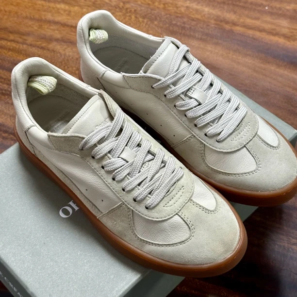 【微瑕款】意大利小众超软男女同款德训橄榄灰头层牛皮 3.5cm厚底