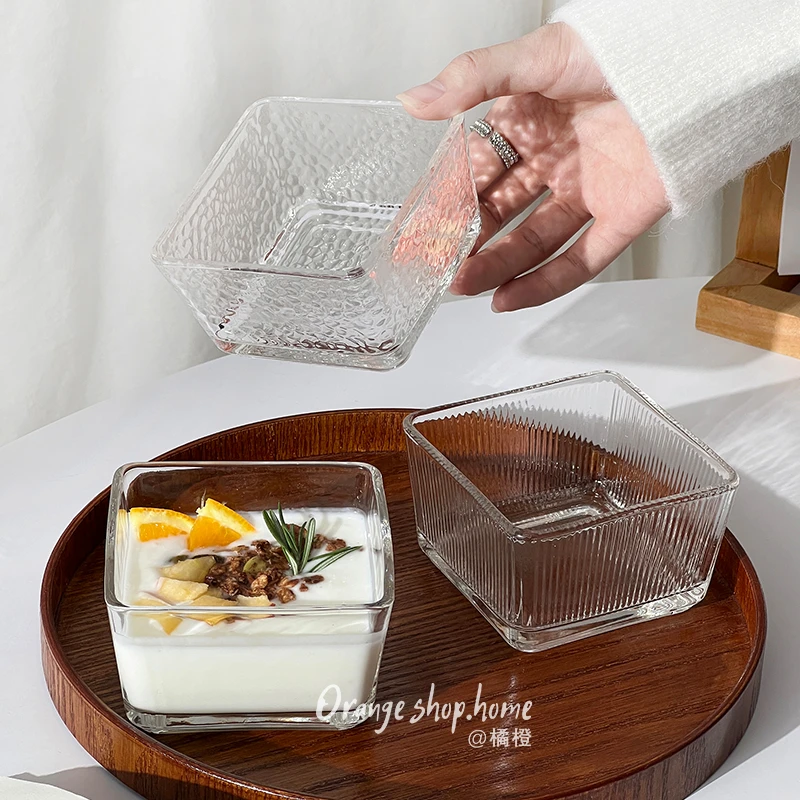 韩国ins风竖条纹甜品玻璃碗家用早餐燕麦碗水果沙拉冰淇淋碗燕窝