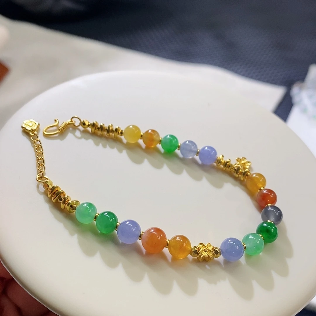 翡翠手链足金镶嵌盘缠糖果手串