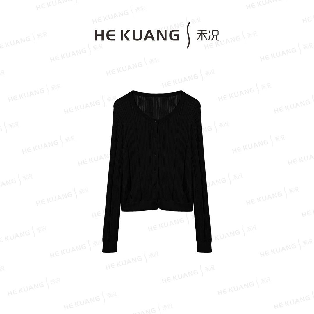 禾况HEKUANG【丝绒轻影】洋气爆款镂空修身长袖针织开衫X652 0129