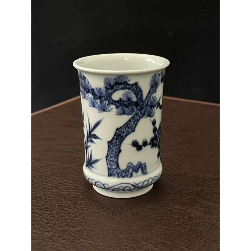 景德镇手绘陶瓷闻香杯釉下彩青花茶具杯子松竹梅茶杯