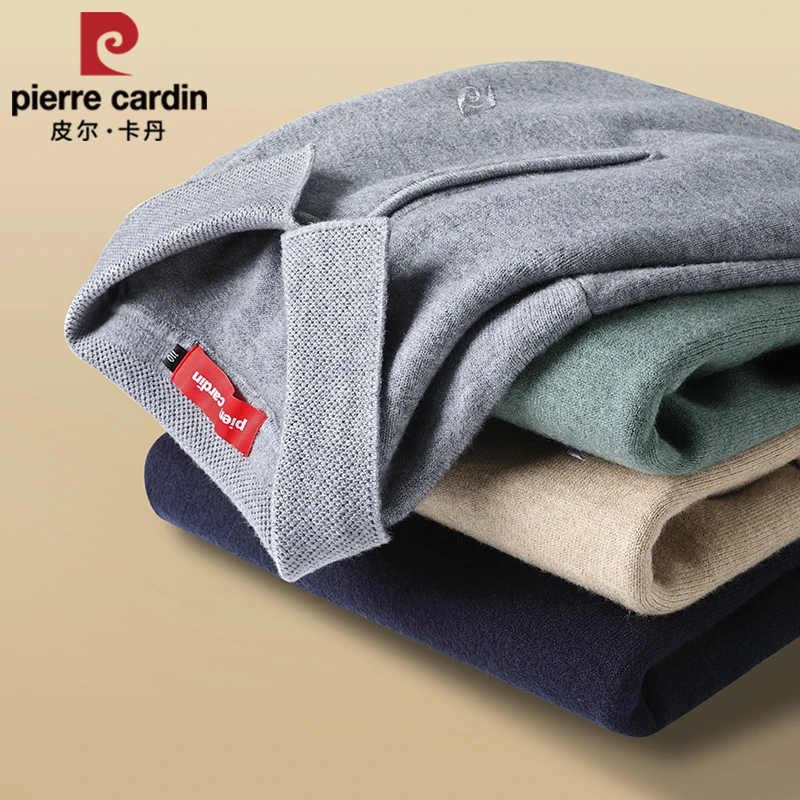 皮尔卡丹羊绒衫男士翻领秋冬季加厚中老年针织爸爸装纯色保暖毛衣