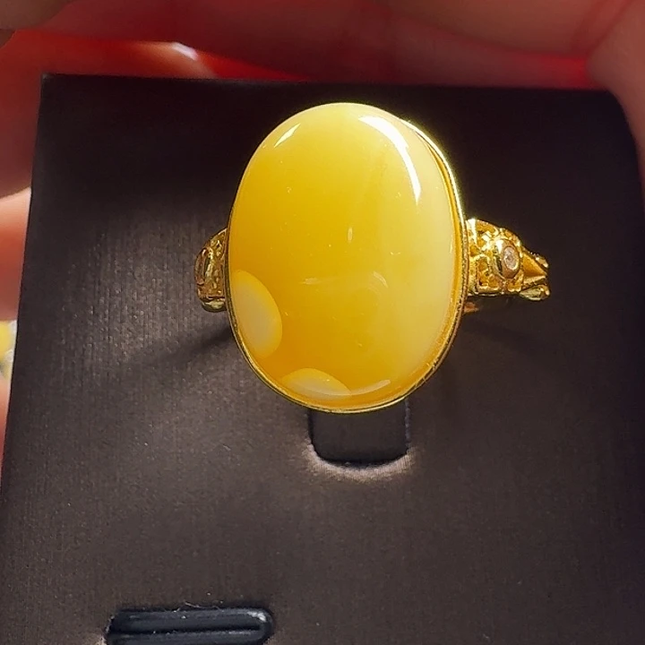 蜜蜡银S925镶嵌戒指戒指