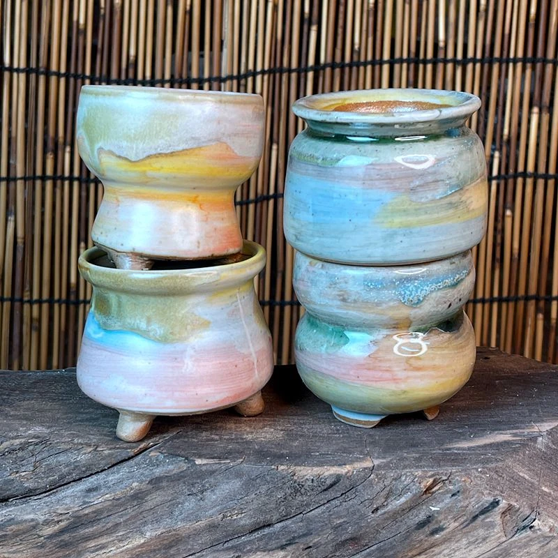 窑变颜色油画风透气多肉花盆田园创意简约小口径