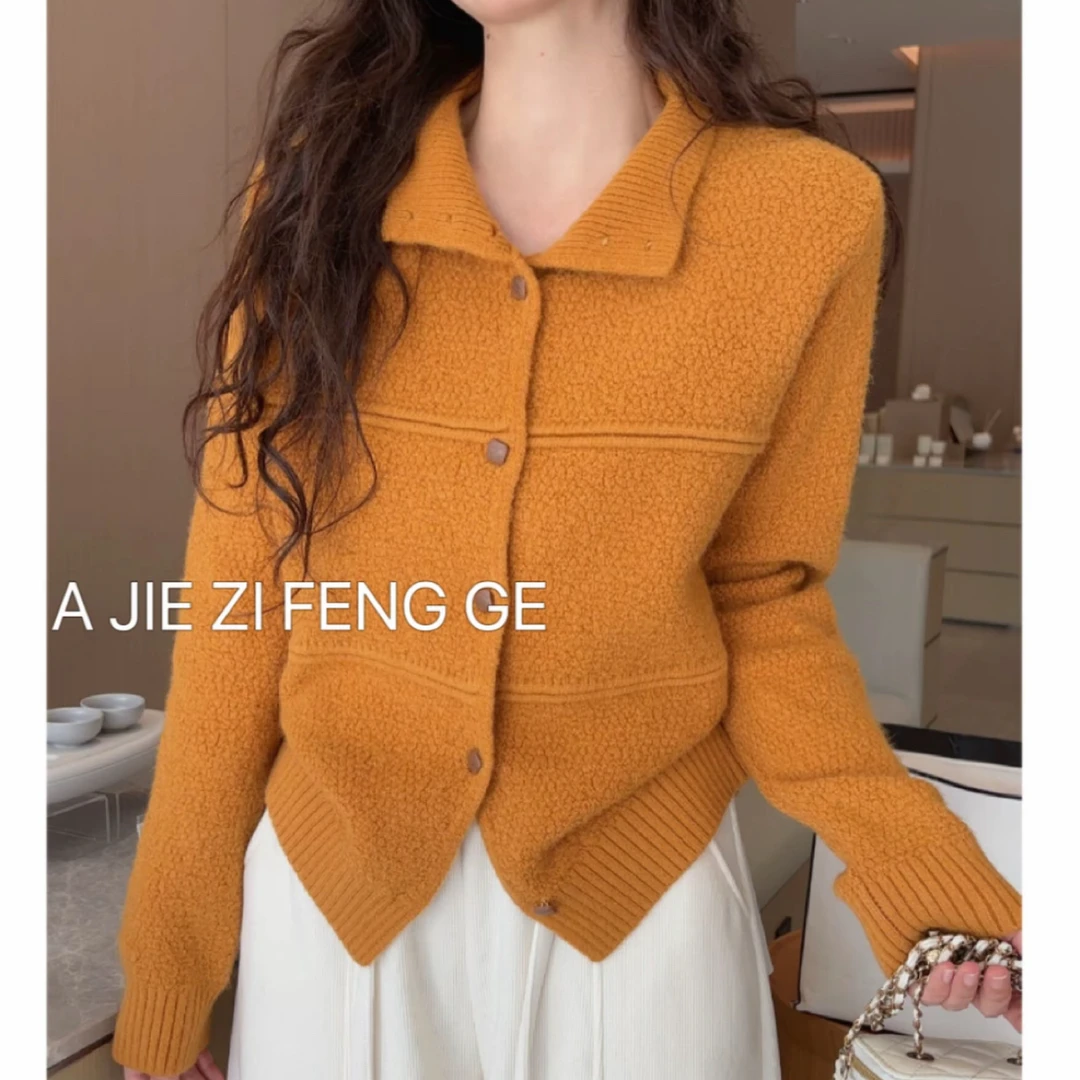 韩系立领可翻领加厚慵懒风毛针织开衫秋冬新款高级感气质外套女
