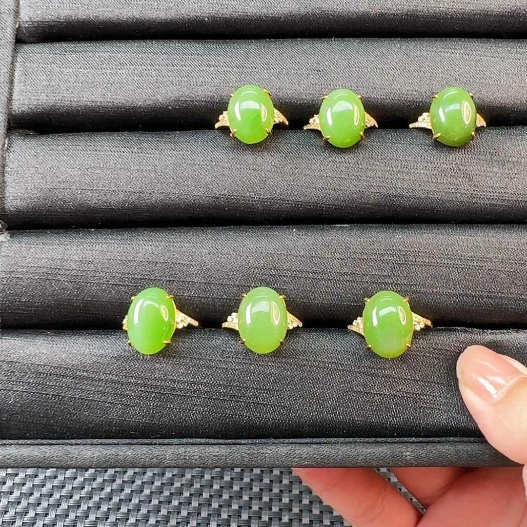 和田玉银S925镶嵌颈饰苹果绿戒指卡16 12