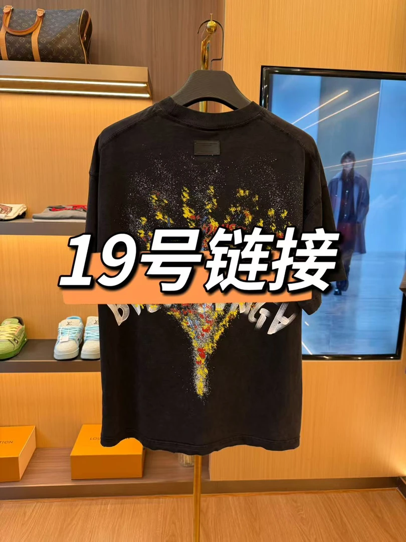 清仓【1089】重磅350克纯棉短袖烟花手绘宽松百搭男女同款短袖T恤