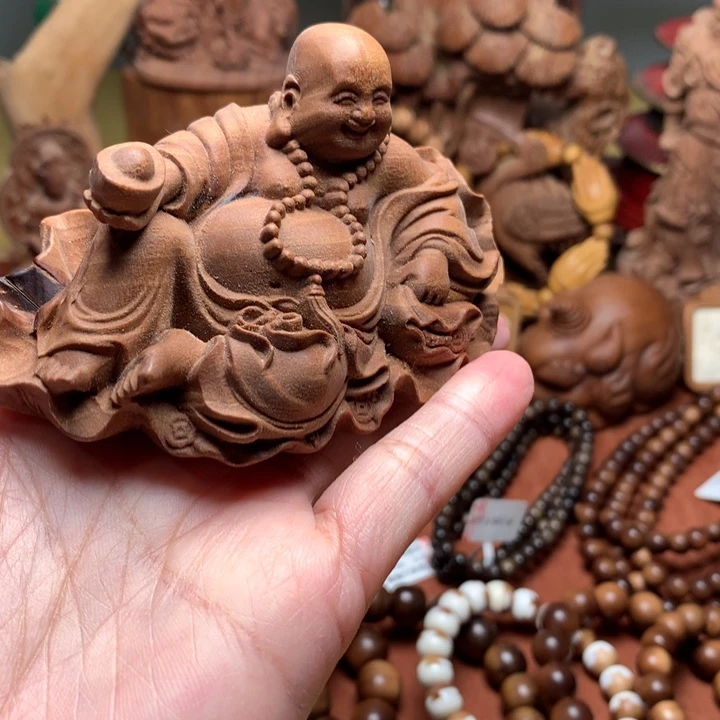 把件檀香木老山檀元宝弥勒瑕疵