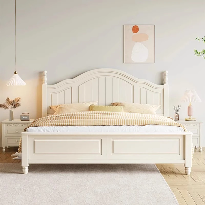 现代简约实木床1.8米双人床奶油白出租房小户型主卧高箱公主婚床