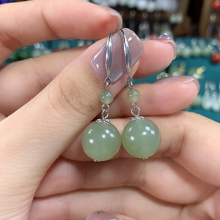 和田玉银S925镶嵌耳饰卡12左右