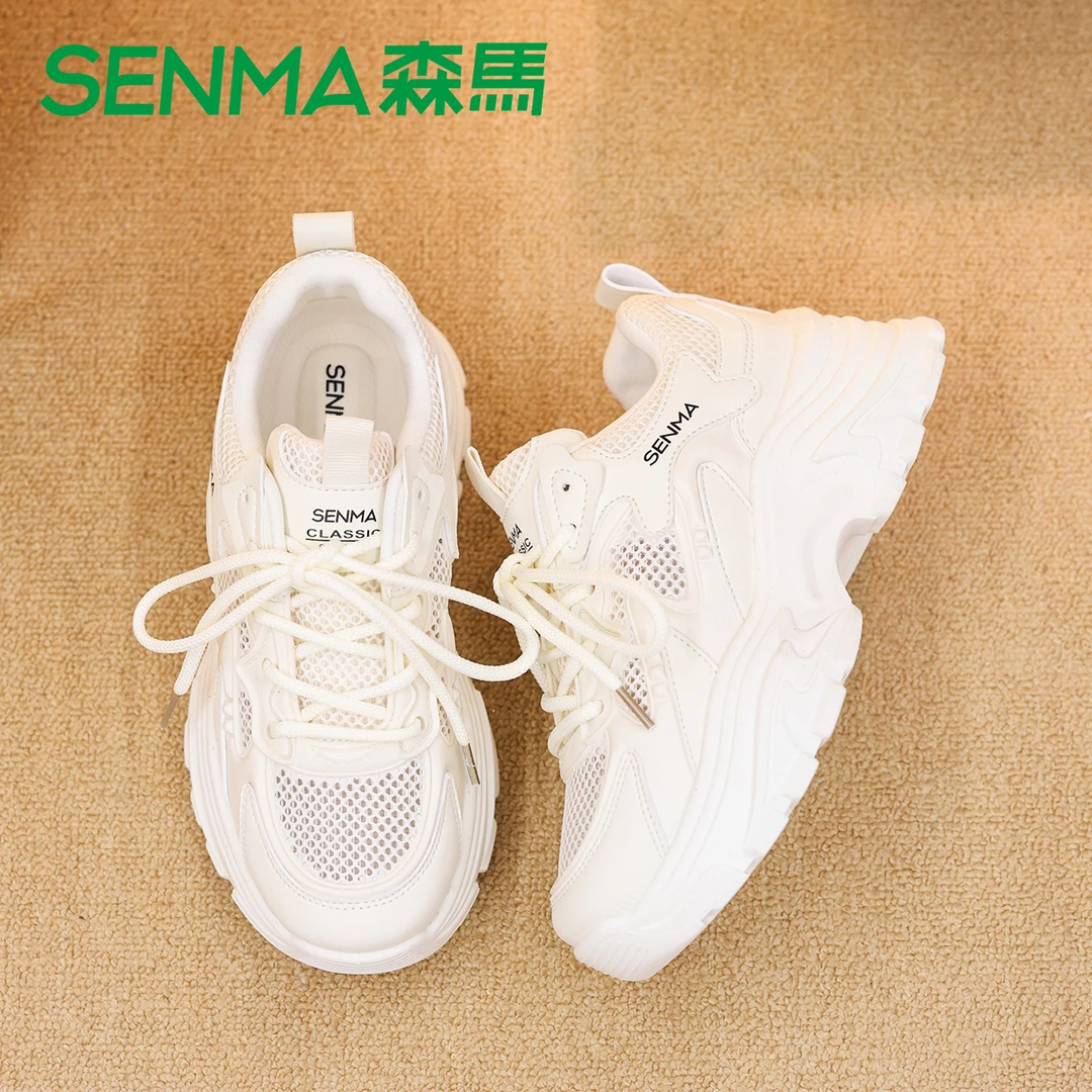 SENMA/森马春季新品爆款网红潮流时尚网面增高透气休闲小白鞋女款