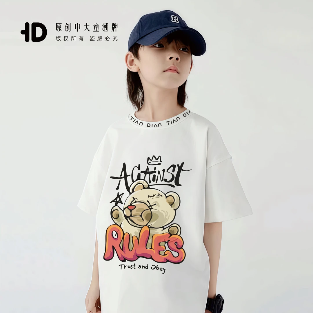 2025夏季儿童短袖纯棉潮牌T恤男童女童中大童青少年短袖POLO衫T恤