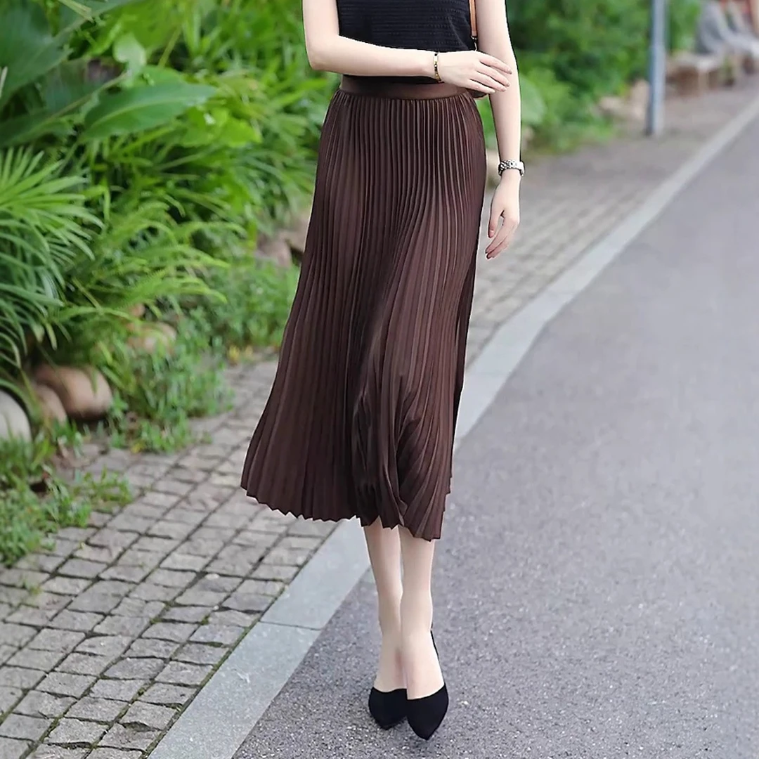 百褶半身裙女夏2025新款中长裙高腰显瘦小个子冷淡系独特别致裙子