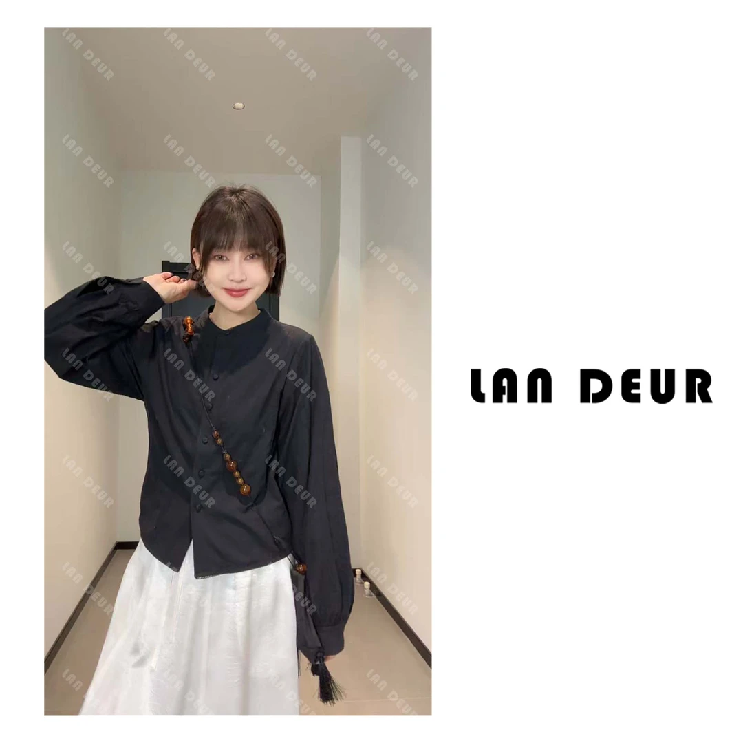 JIUJIU【云锦春华】黑色衬衫设计感小众简约纯色百搭