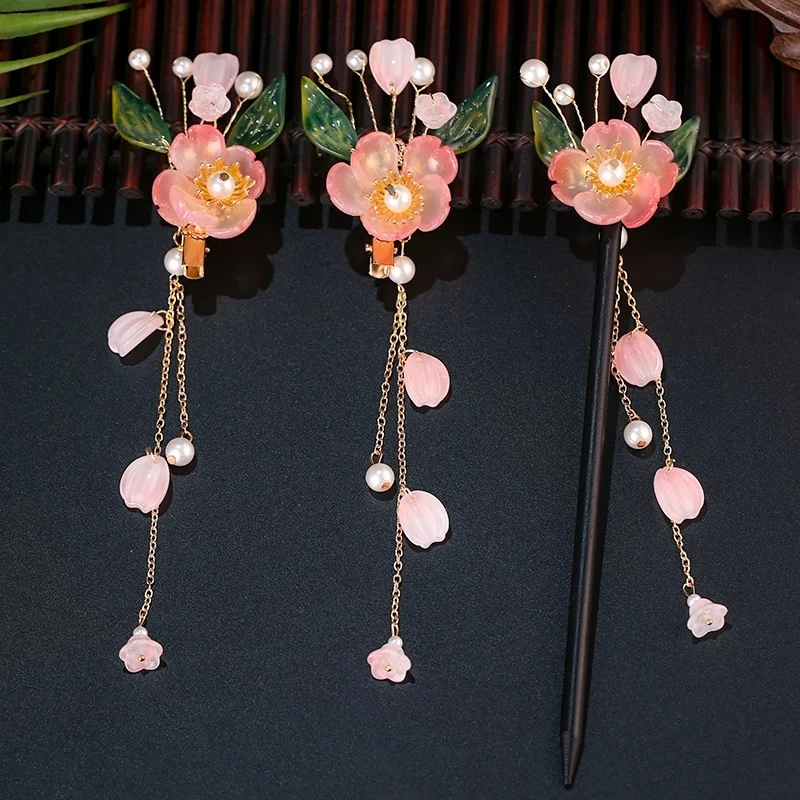 粉黛套装，新中式琉璃花国风仙气发夹发簪组合（235）