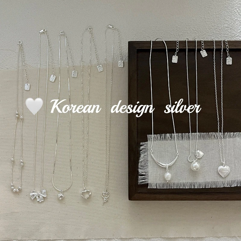 吊坠925银玻璃韩式东大门亮银饰品 S925爱心项链 多款组合锁骨链