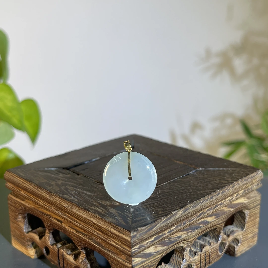 JXA17-011 天然翡翠缅甸A货 18K镶嵌平安扣