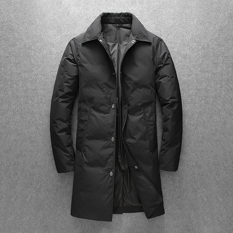 蒙鲁巴恩中长款羽绒服外套男士修身商务休闲立领加厚保暖大码棉服