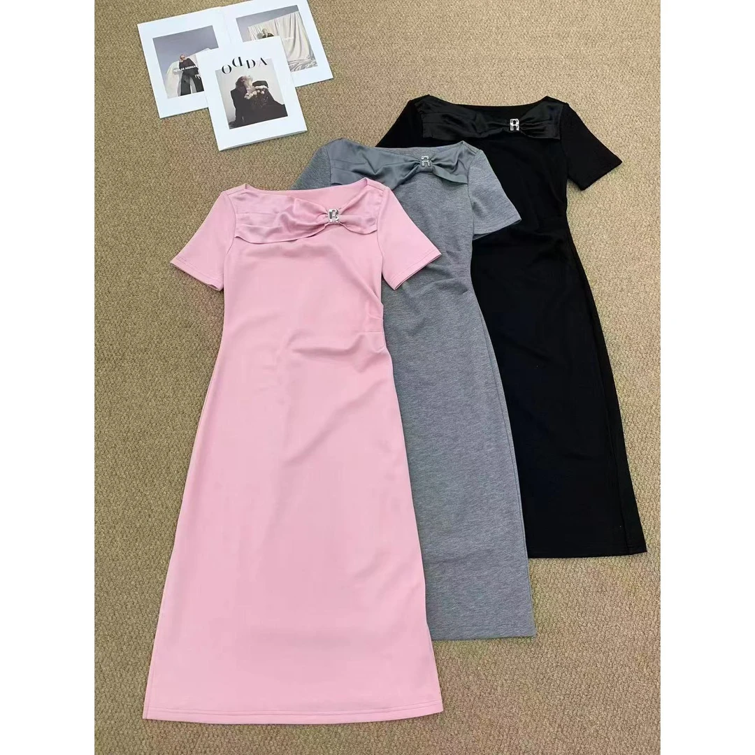 KIKI严选：28078-66家南油欧货夏季蝴蝶结短袖气质高级感连衣裙