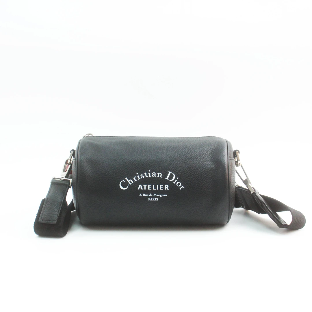 95新 DIOR/迪奥 78586B 黑色Atelier Roller信使圆筒包单肩斜挎包