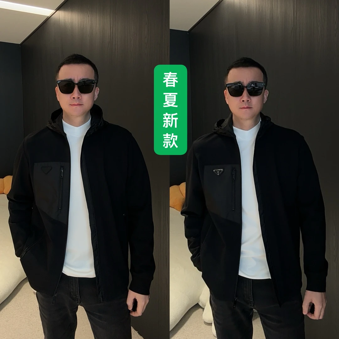 BLANDOO “25春夏新款” 设计师款简约百搭三角标连帽夹克外套8058