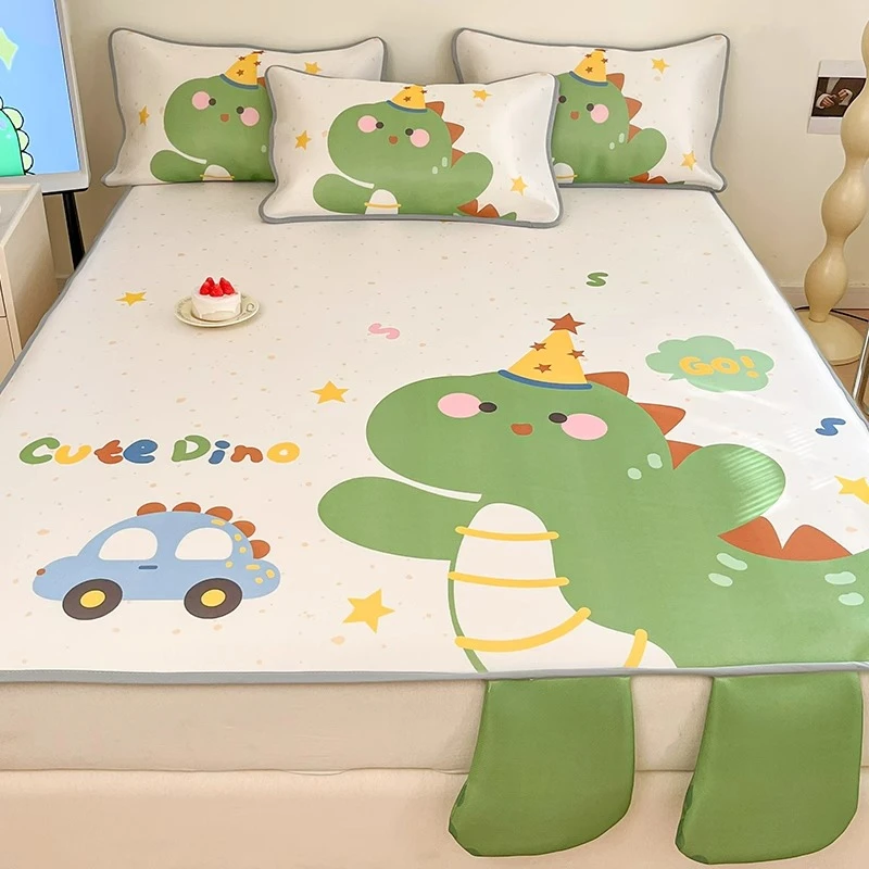 夏季卡通冰丝凉席三件套可机洗学生宿舍床单人空调软席子凉感床垫