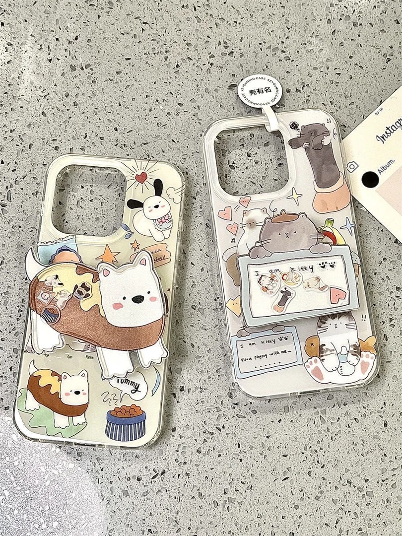 萌系热狗西高地猫咪适用苹果16Pro大孔15手机壳14卡通13套12新款