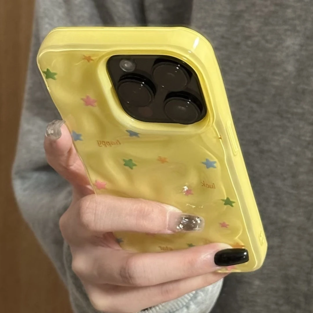 英文彩色星星黄色凹凸苹果16promax手机壳iphone15可爱1413