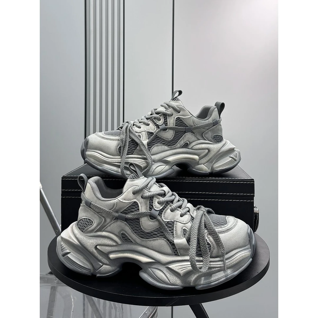 覆古老爹鞋男2025秋冬新款超火运动鞋透气内增高鞋子男厚底休闲鞋