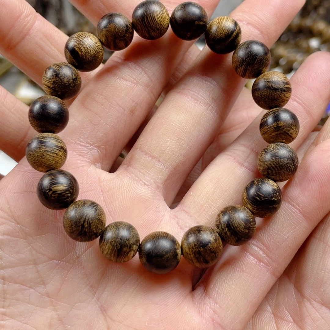 沉香手串陈*越南芽庄老白棋玉化老料满瘤疤虎斑纹1.0