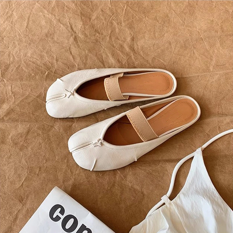 浅口女士羊皮平底单鞋芭蕾风格分趾鞋软底舒适夏季秋季日常搭配套