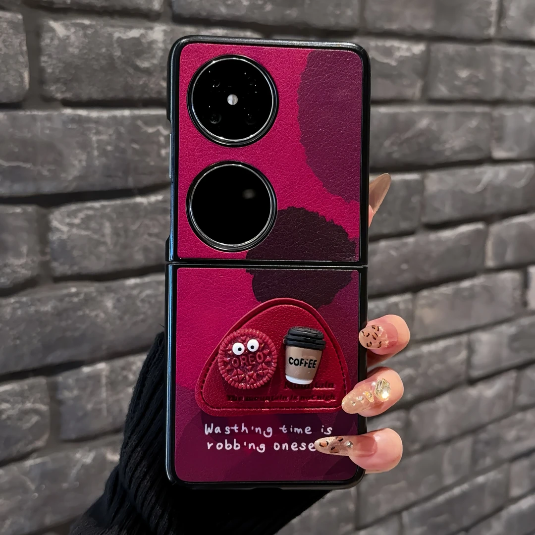 咖啡饼干羊皮适用华为pocket2手机壳FINDN3FLIP折叠屏pockets