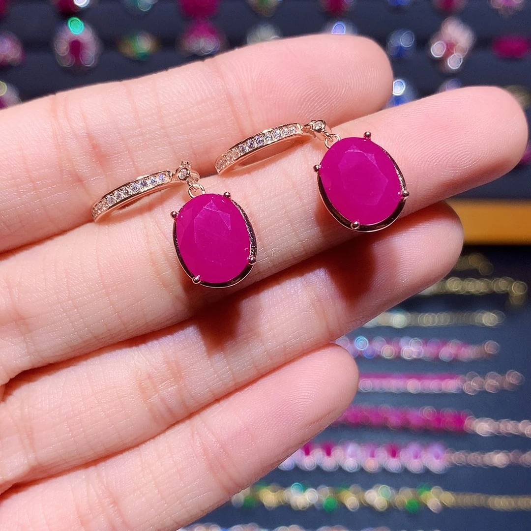 耳饰银S925镶嵌红宝石