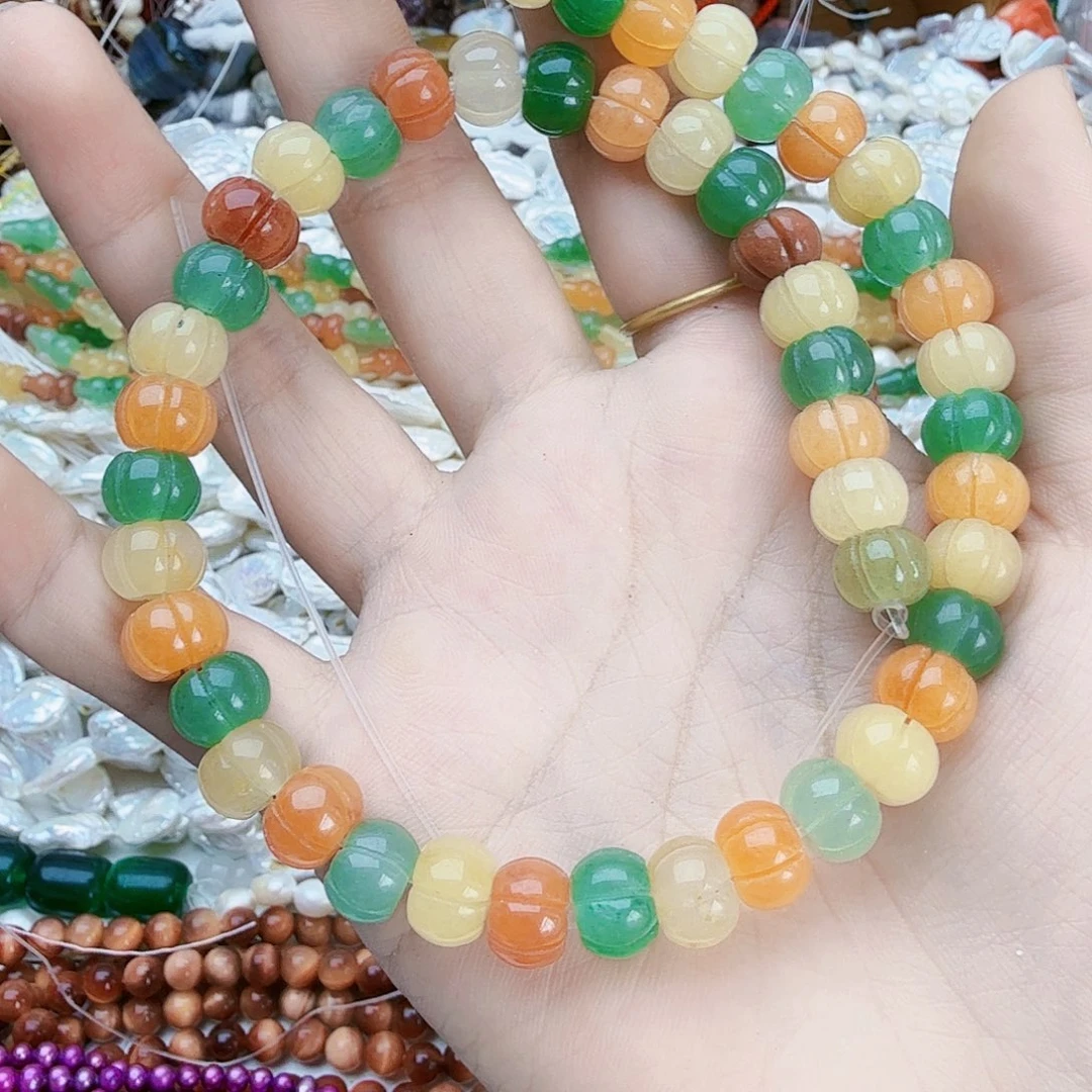 查罗石未镶嵌耳钉金丝玉南瓜珠一条卡10