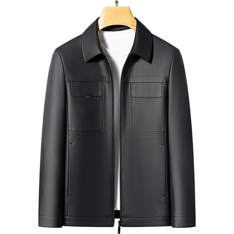 【官方优选】海宁春秋时尚商务休闲百搭男士翻领款夹克皮衣2393