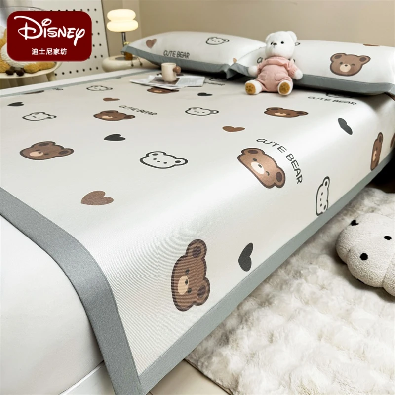 Disney/迪士尼冰藤印花凉席三件套平铺绑带款学生宿舍凉席三件套