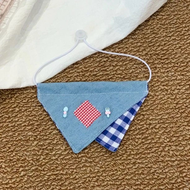 牛仔三角巾 | 可爱帅气蓝格宠物猫咪狗狗口水巾抽绳三角巾可调节