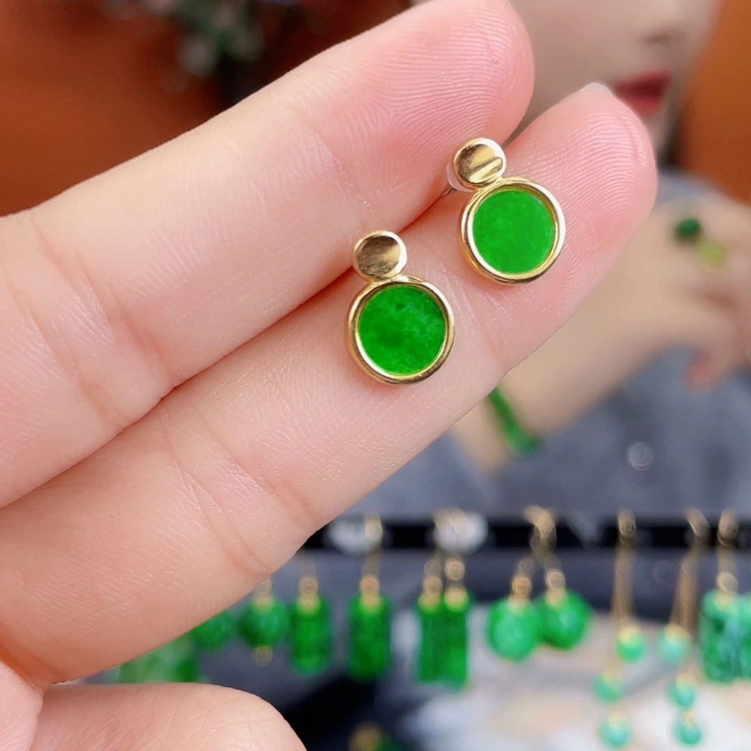 翡翠银S925镶嵌耳饰