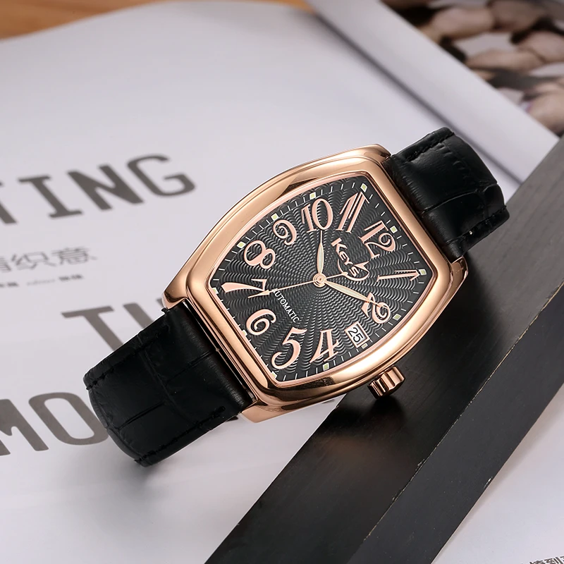 阿拉伯数字酒桶型手表男机械表方形男表防水长方形机械表进口机芯