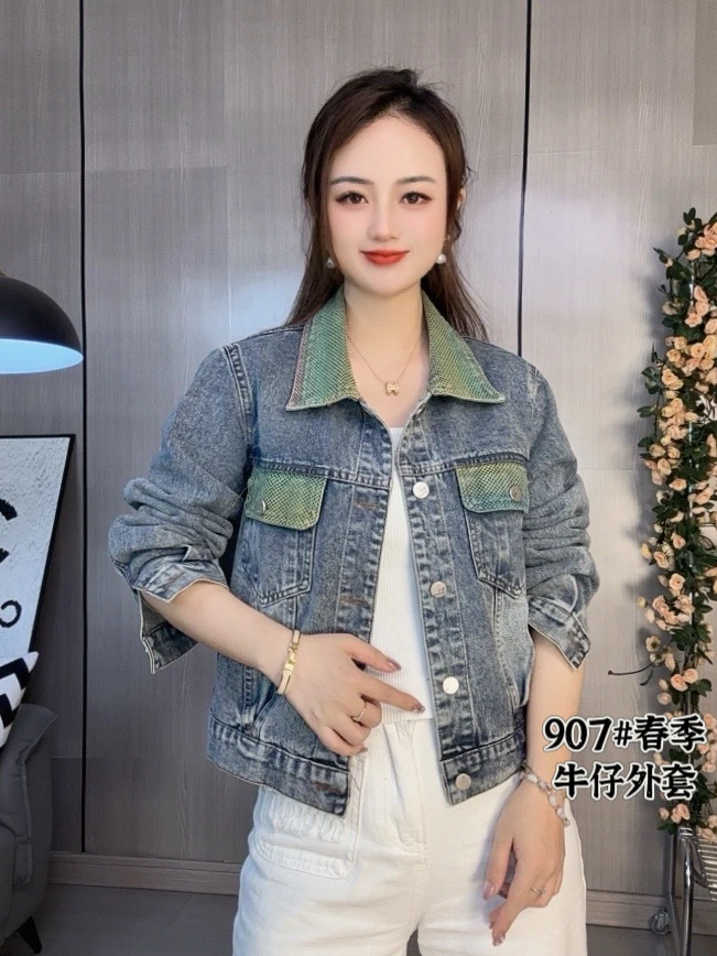 2025年春秋新款短款牛仔外套时尚休闲百搭重工显瘦女外套 907