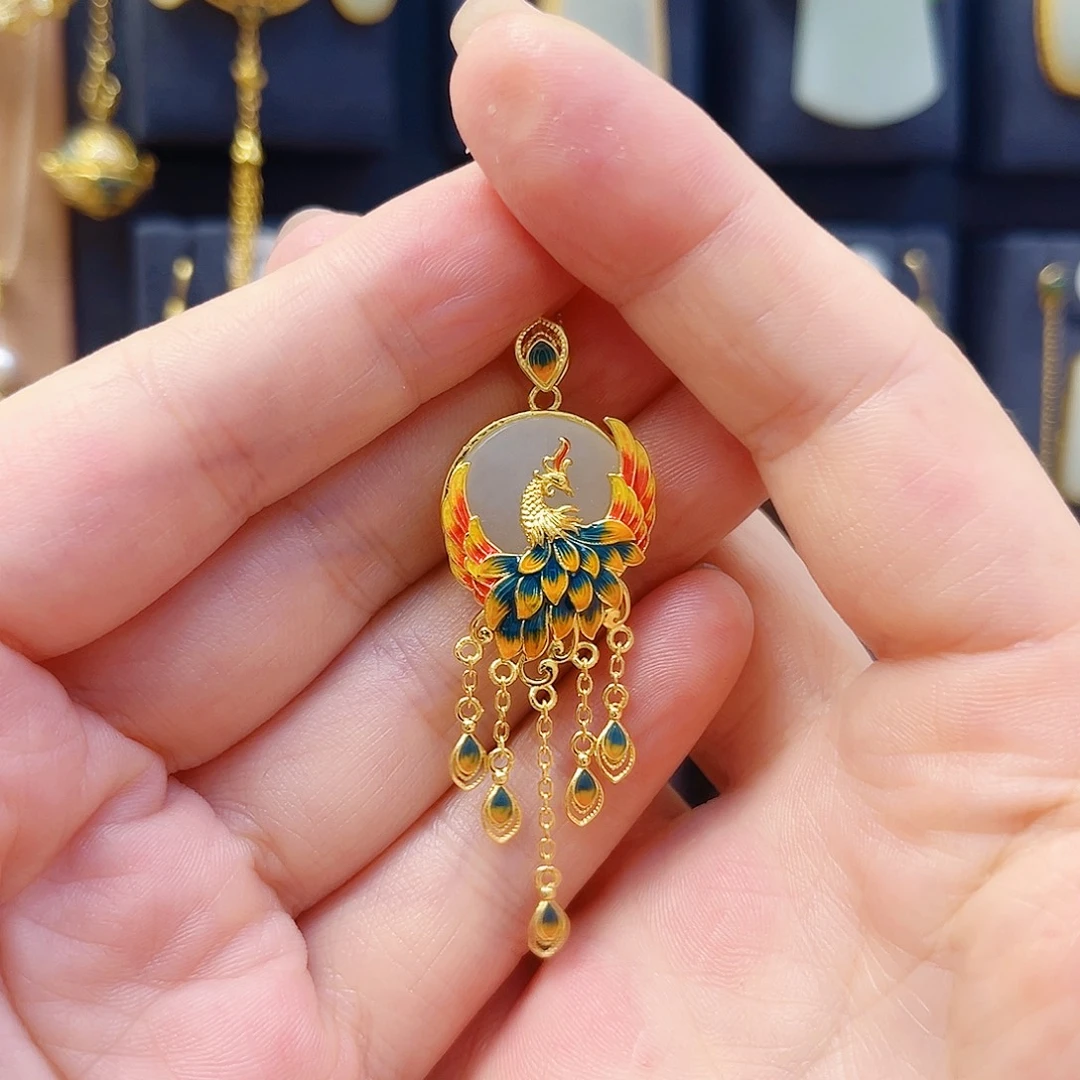 和田玉银S925镀金镶嵌颈饰