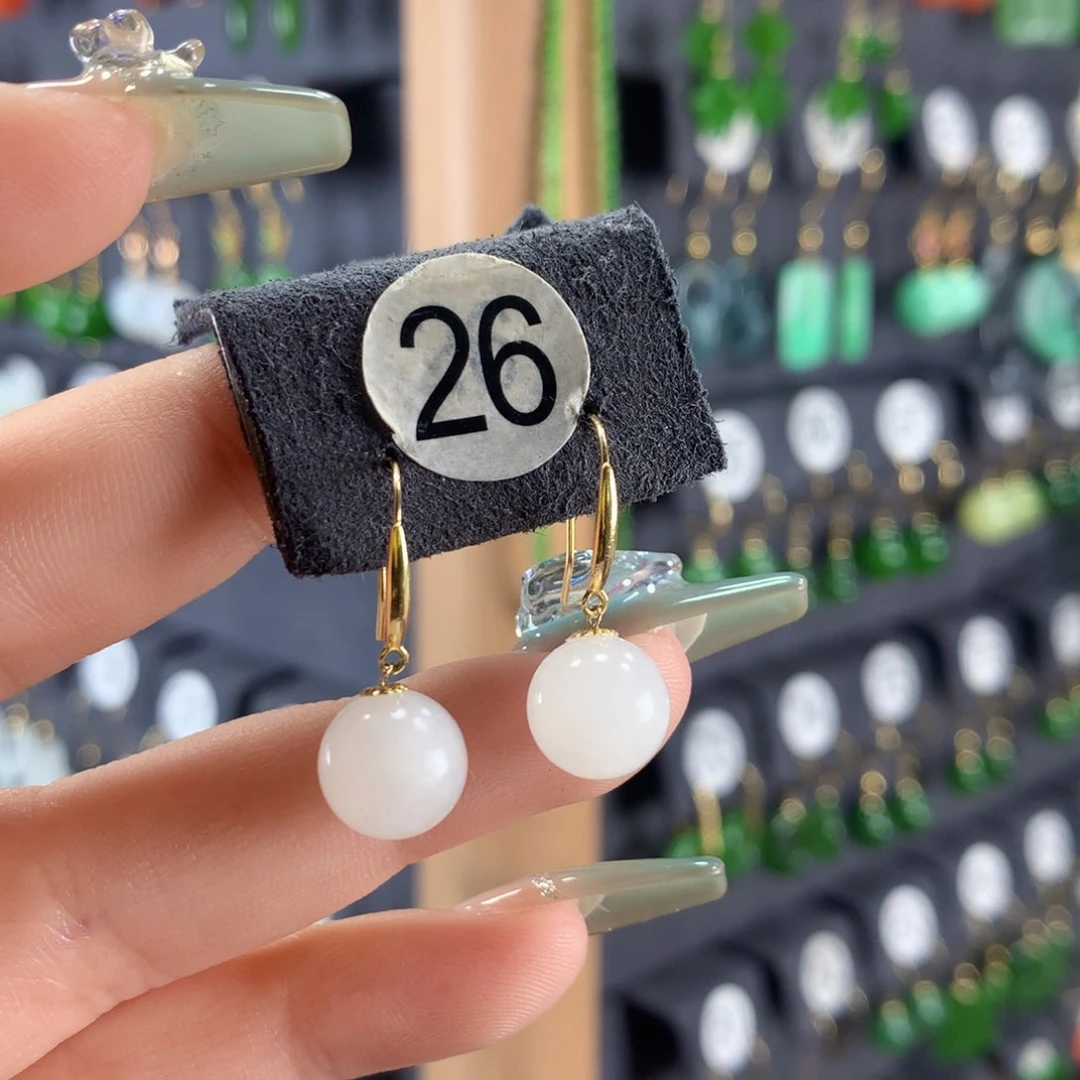 和田玉耳饰18K金镶嵌